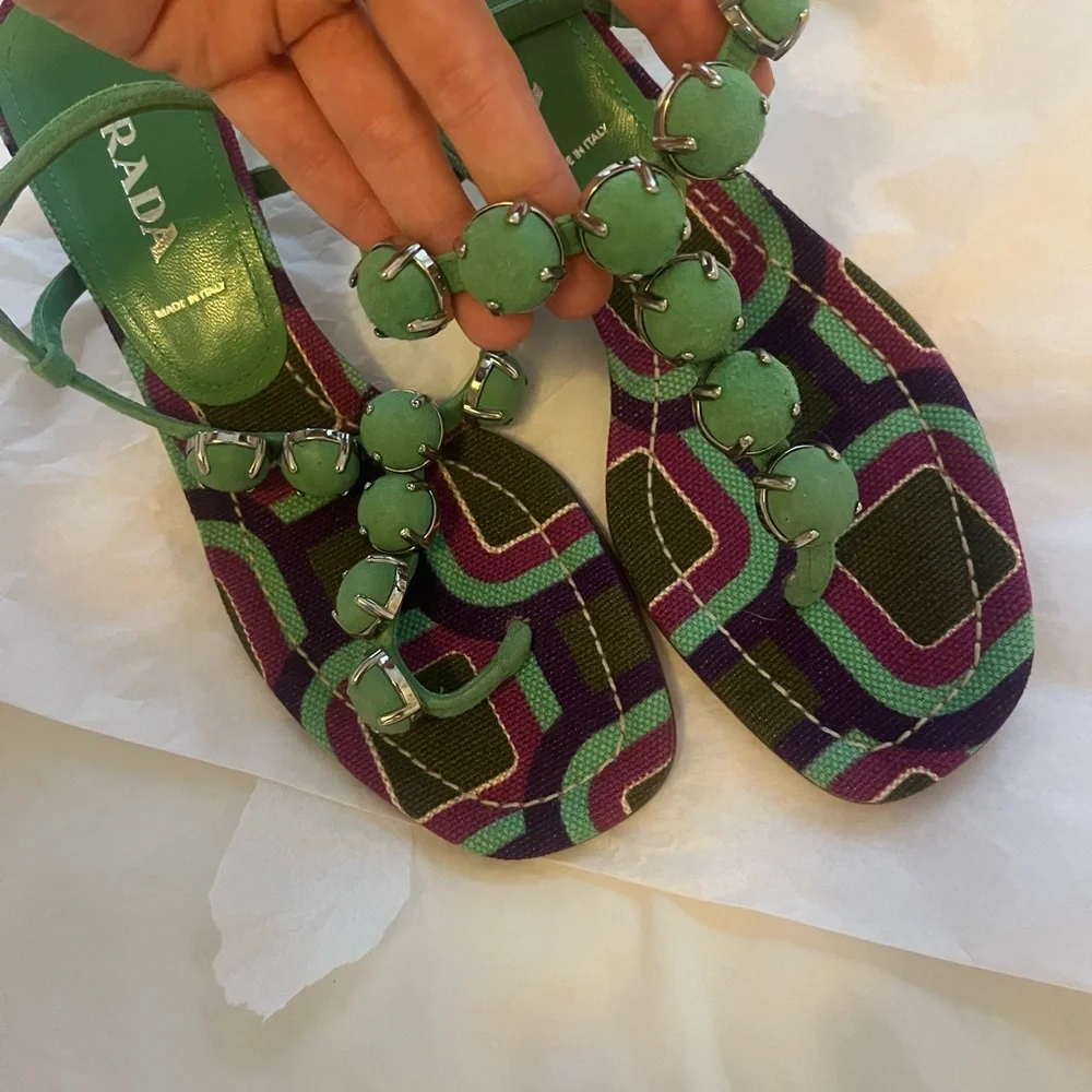 Prada Green Suede Kitten Heel Sandals - Picture 5 of 10